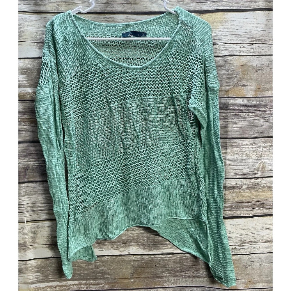 Prana Women's Small Knit Pullover Liana Bora Bay Sweater Green‎ Loose Knit Teal